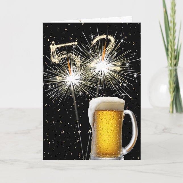 52nd Birthday Sparklers With Beer Mug Card (Front)