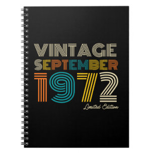 52nd Birthday Vintage September 1972 Limited Edtn. Notebook