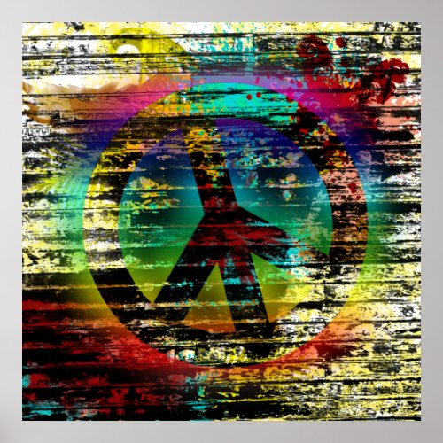 52x52 or Smaller Poster Rainbow Grunge Peace Paint