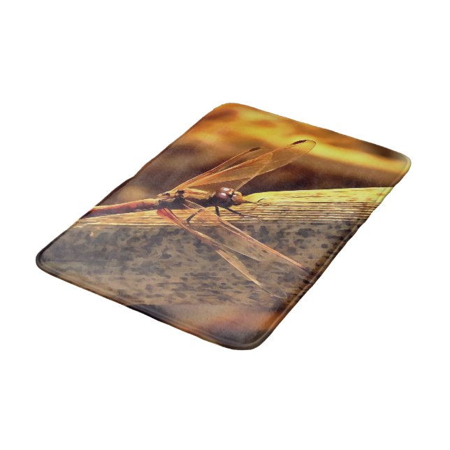 534424932Elegant Red Darter Dragonfly Insect Art Bath Mat (Angled)
