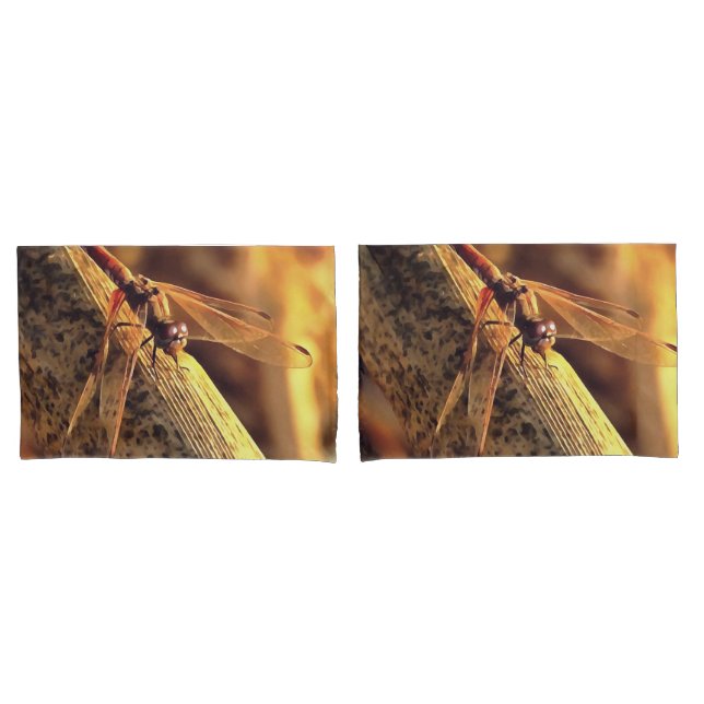 534424932Elegant Red Darter Dragonfly Insect Art Pillow Case (Front-Set)