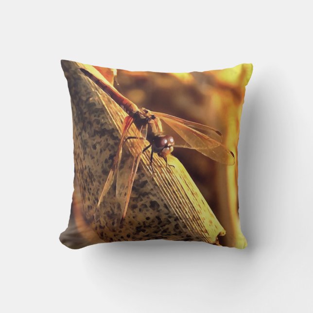 534424932Elegant Red Darter Dragonfly Insect Art Throw Pillow (Front)