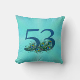 53 Peacock Feather Birthday Anniversary Elegant Throw Pillow
