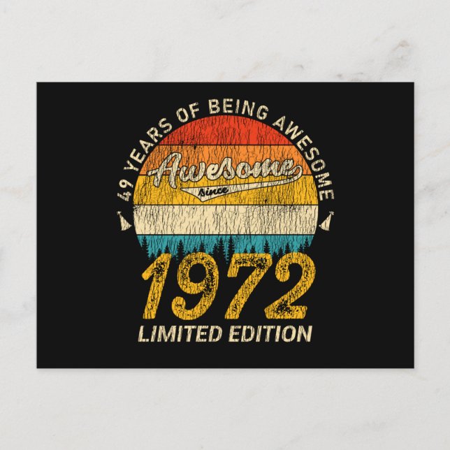 53 Year Old 1972 Retro Awesome 53rd Birthday Gift Postcard (Front)