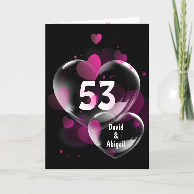 53rd Anniversary Heart Bubbles on Black Card (Front)