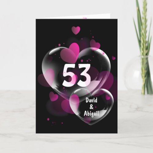 53rd Anniversary Heart Bubbles on Black Card