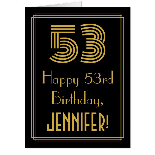 53rd Birthday: Art Deco Inspired Look “53” + Name Card (Front)