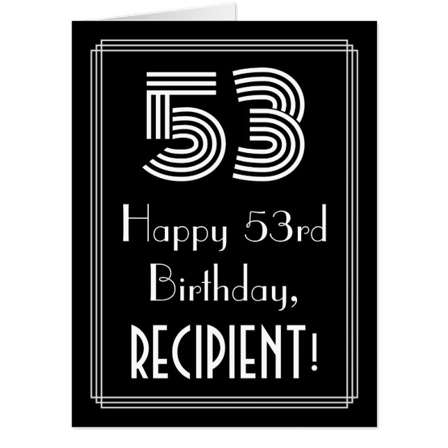 53rd Birthday — Art Deco Inspired Look “53” + Name Card (Front)