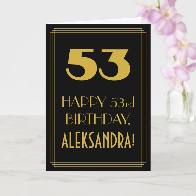 53rd Birthday ~ Art Deco Inspired Look "53" & Name Card (Orchid)