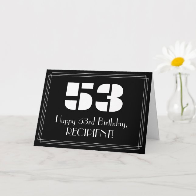 53rd Birthday: Art Deco Inspired Look "53" & Name Card (Small Plant)