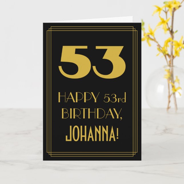 53rd Birthday – Art Deco Inspired Look "53" & Name Card (Yellow Flower)