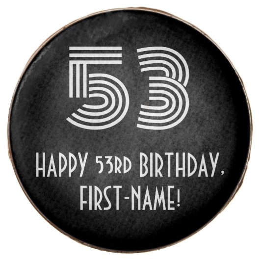 53rd Birthday - Art Deco Inspired Look "53", Name Chocolate Covered Oreo (Front)