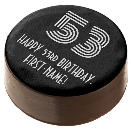 53rd Birthday - Art Deco Inspired Look "53", Name Chocolate Covered Oreo (Angled)
