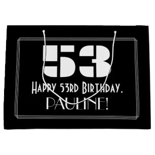 53rd Birthday ~ Art Deco Inspired Look "53" + Name Large Gift Bag