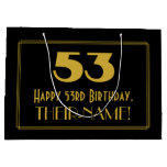 [ Thumbnail: 53rd Birthday — Art Deco Inspired Look "53" & Name Gift Bag ]