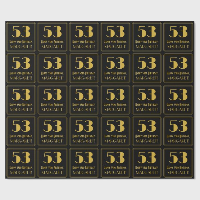 53rd Birthday ~ Art Deco Inspired Look "53", Name Wrapping Paper (Flat)