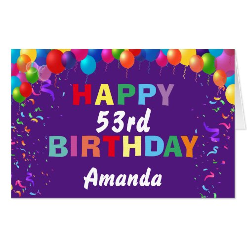 53rd Birthday Balloons Purple Extra Large Jumbo Card