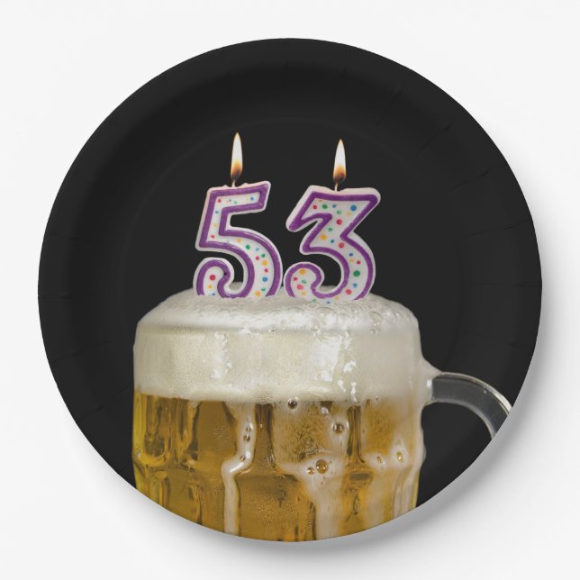 53rd Birthday Beer on black Paper Plates (Front)