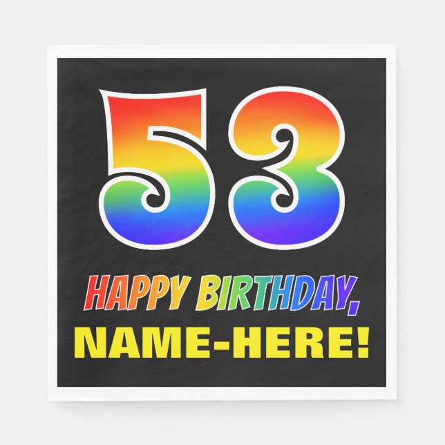53rd Birthday: Bold, Fun, Simple, Rainbow 53 Napkins (Front)