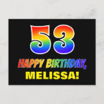 [ Thumbnail: 53rd Birthday: Bold, Fun, Simple, Rainbow 53 Postcard ]