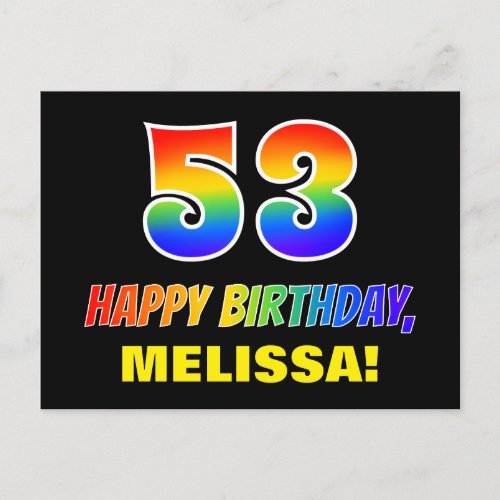 53rd Birthday Bold Fun Simple Rainbow 53 Postcard