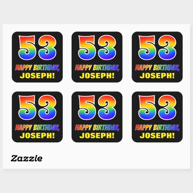 53rd Birthday: Bold, Fun, Simple, Rainbow 53 Square Sticker (Sheet)