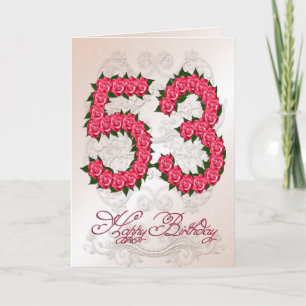 53rd birthday card with roses and leaves
