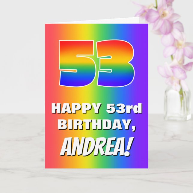 53rd Birthday: Colorful, Fun Rainbow Pattern # 53 Card (Orchid)