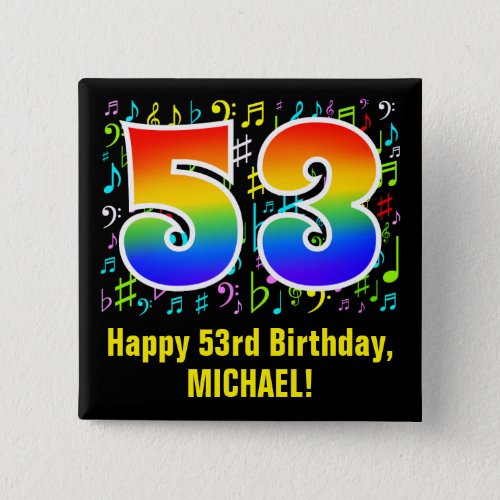 53rd Birthday Colorful Music Symbols Rainbow 53 Button