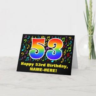 53rd Birthday: Colorful Music Symbols & Rainbow 53 Card