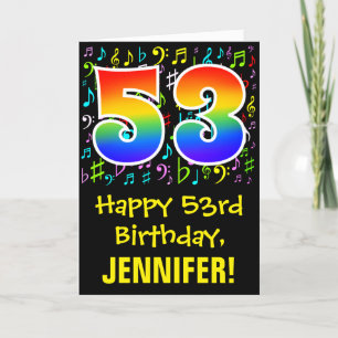 53rd Birthday: Colorful Music Symbols + Rainbow 53 Card