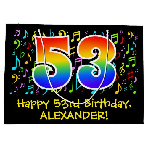 53rd Birthday _ Colorful Music Symbols Rainbow 53 Large Gift Bag