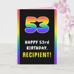 [ Thumbnail: 53rd Birthday: Colorful Rainbow # 53, Custom Name Card ]