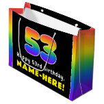 [ Thumbnail: 53rd Birthday: Colorful Rainbow # 53, Custom Name Gift Bag ]
