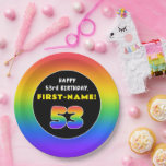 [ Thumbnail: 53rd Birthday: Colorful Rainbow # 53, Custom Name Paper Plates ]