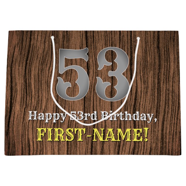 53rd Birthday: Country Western Inspired Look, Name Large Gift Bag (Front)