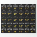 [ Thumbnail: 53rd Birthday: Elegant, Black, Faux Gold Look Wrapping Paper ]