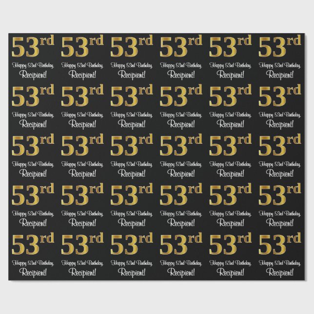 53rd Birthday: Elegant Luxurious Faux Gold Look # Wrapping Paper (Flat)
