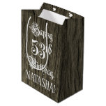 [ Thumbnail: 53rd Birthday: Fancy, Faux Wood Look + Custom Name Gift Bag ]