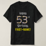 [ Thumbnail: 53rd Birthday: Floral Flowers Number “53” + Name T-Shirt ]