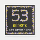 [ Thumbnail: 53rd Birthday: Floral Flowers Number, Custom Name Napkins ]