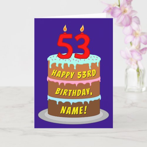 53rd Birthday Fun Cake and Candles  Custom Name Card