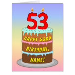 [ Thumbnail: 53rd Birthday: Fun Cake & Candles, W/ Custom Name Card ]