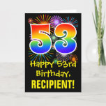 [ Thumbnail: 53rd Birthday: Fun Fireworks Pattern + Rainbow 53 Card ]