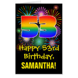 [ Thumbnail: 53rd Birthday: Fun Fireworks Pattern & Rainbow 53 Card ]