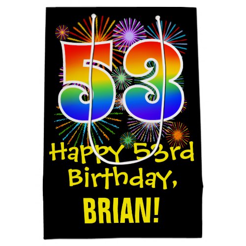 53rd Birthday Fun Fireworks Pattern  Rainbow 53 Medium Gift Bag