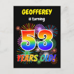 [ Thumbnail: 53rd Birthday - Fun Fireworks, Rainbow Look "53" Postcard ]