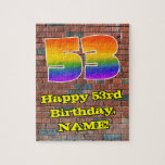 [ Thumbnail: 53rd Birthday: Fun Graffiti-Inspired Rainbow 53 Jigsaw Puzzle ]