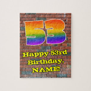 53rd Birthday: Fun Graffiti-Inspired Rainbow 53 Jigsaw Puzzle