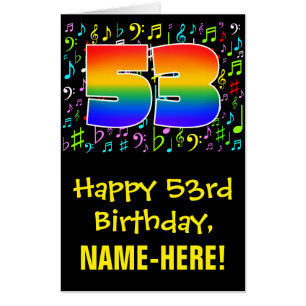 53rd Birthday: Fun Music Symbols + Rainbow # 53 Card